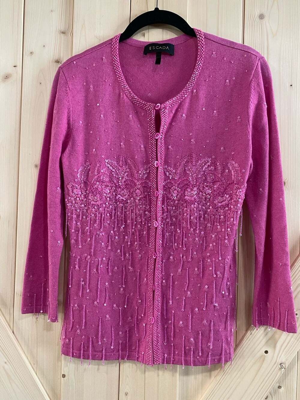 Escada Beaded Sequin Cardigan Sweater Pink Size small
